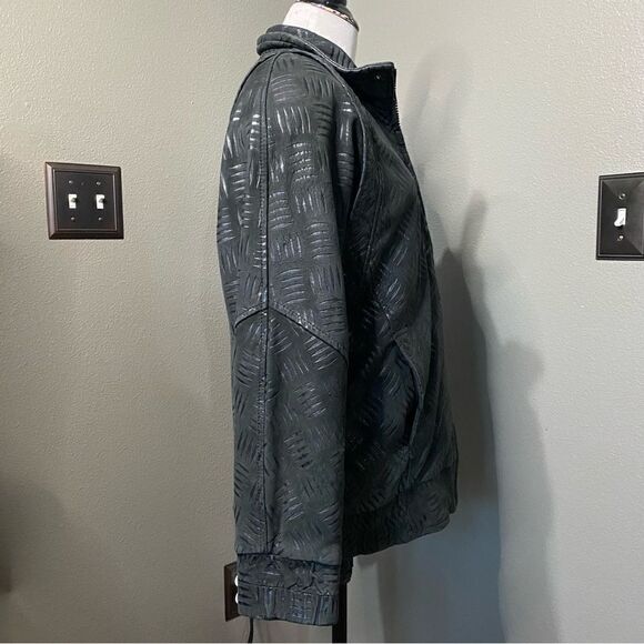 Vintage Andrew Marc Black genuine Leather Jacket Patterned Nubuck - Picture 14 of 15